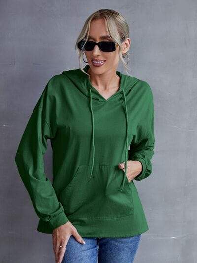Drawstring Pocketed Dropped Shoulder Hoodie - Trendsi - Flyclothing LLC