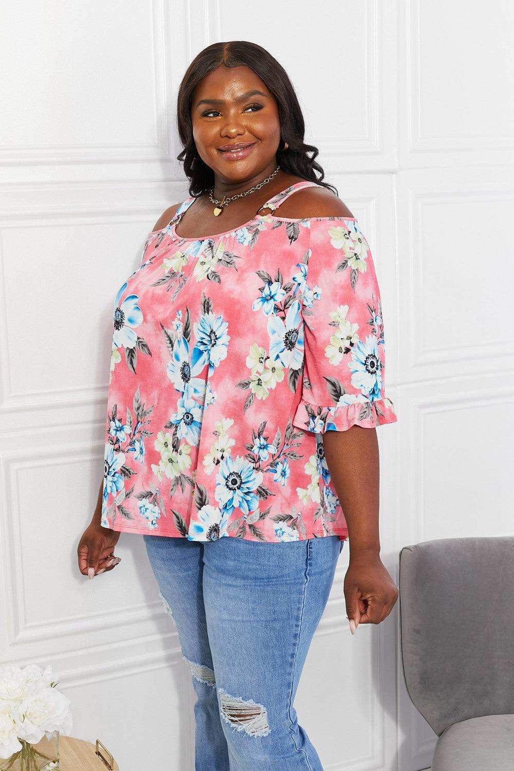 Sew In Love Full Size Fresh Take Floral Cold-Shoulder Top - Trendsi - Flyclothing LLC