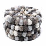 Hand Crafted Felt Ball Coasters from Nepal: 4-pack, Multicolor Greys - Global Groove (T) - Global Groove - Flyclothing LLC