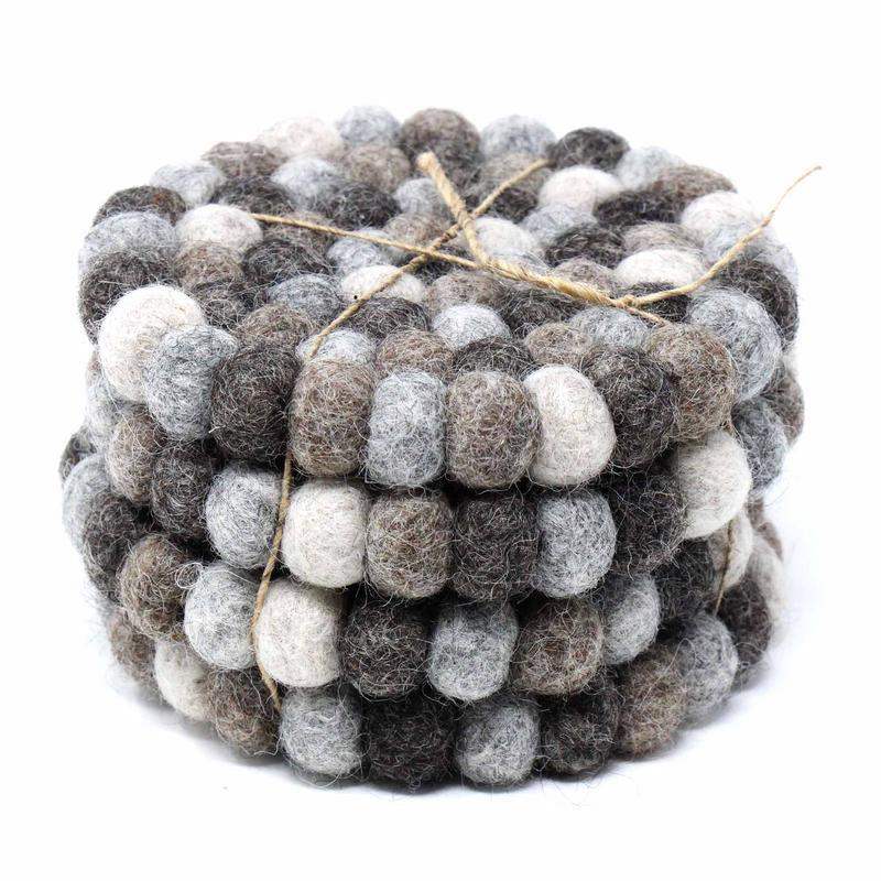 Hand Crafted Felt Ball Coasters from Nepal: 4-pack, Multicolor Greys - Global Groove (T) - Global Groove - Flyclothing LLC