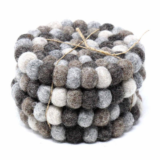 Hand Crafted Felt Ball Coasters from Nepal: 4-pack, Multicolor Greys - Global Groove (T) - Global Groove