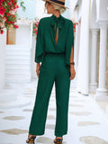 Tie Back Mock Neck Split Sleeve Jumpsuit - Trendsi - Flyclothing LLC