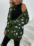 Leopard Open Front Dropped Shoulder Cardigan - Trendsi