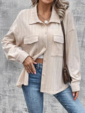Pocketed Button Up Dropped Shoulder Jacket - Trendsi