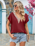 V-Neck Cuffed Blouse - Trendsi - Flyclothing LLC