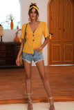 Buttoned V-Neck Short Sleeve Blouse - Trendsi - Flyclothing LLC