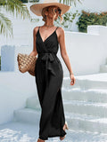Tie Belt Spaghetti Strap Slit Jumpsuit - Trendsi