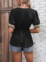 Contrast V-Neck Babydoll Top - Trendsi - Flyclothing LLC