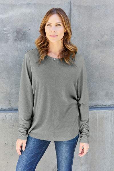 Double Take Full Size Round Neck Long Sleeve T-Shirt - Trendsi - Flyclothing LLC