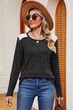 Eyelet Ribbed Round Neck Long Sleeve T-Shirt - Trendsi - Flyclothing LLC