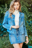 Veveret Button Up Raw Hem Denim Jacket - Flyclothing LLC