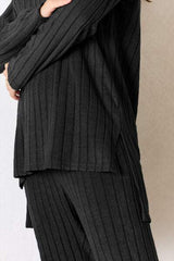 Basic Bae Full Size Ribbed Round Neck High-Low Slit Top and Pants Set - Trendsi - Flyclothing LLC
