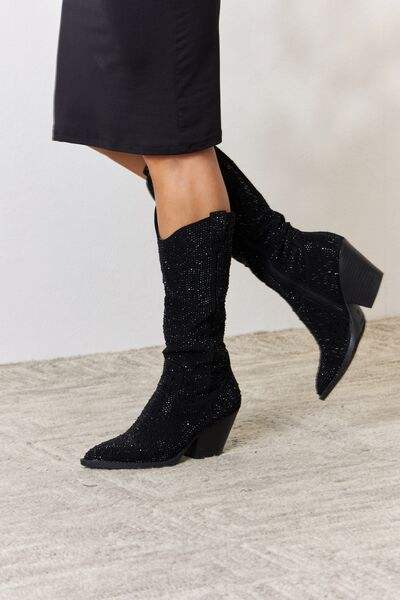 Forever Link Rhinestone Knee High Cowboy Boots - Trendsi - Flyclothing LLC