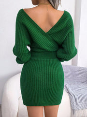 Rib-Knit Dolman Sleeve Sweater Dress - Trendsi