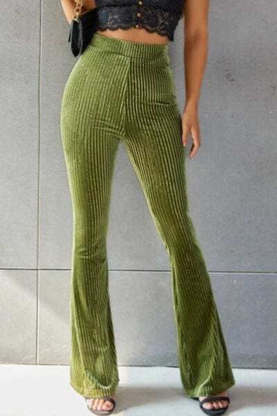 Ribbed High Waist Flare Pants - Trendsi - Flyclothing LLC