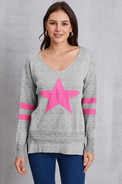 Star Scoop Neck Dropped Shoulder T-Shirt - Flyclothing LLC