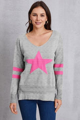 Star Scoop Neck Dropped Shoulder T-Shirt - Flyclothing LLC