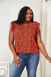 Double Take Floral Flutter Sleeve Notched Neck Blouse - Trendsi