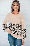 Round Neck Leopard Print Stitched Long-Sleeved Sweater - Trendsi - Flyclothing LLC