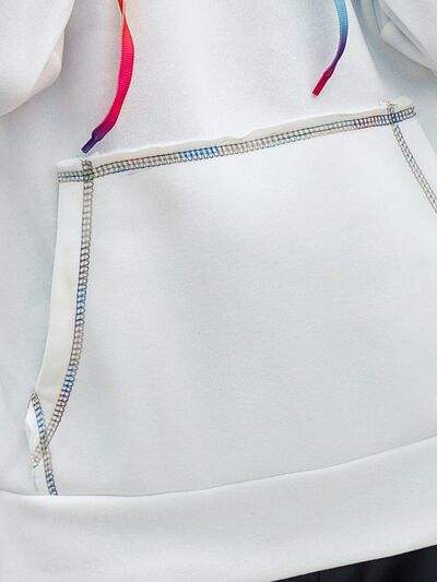 Contrast Stitching Drawstring Raglan Sleeve Hoodie - Trendsi - Flyclothing LLC