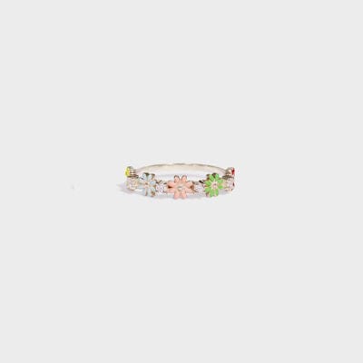 Flower Shape 925 Sterling Silver Zircon Ring - Trendsi