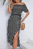 Slit Off-Shoulder Tie-Waist Midi Dress - Trendsi