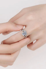 Moissanite Rhodium-Plated Two-Piece Ring Set - Trendsi - Flyclothing LLC