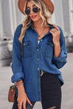 Collared Neck Dropped Shoulder Denim Top - Trendsi - Flyclothing LLC