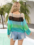 Color Block Openwork Boat Neck Cover Up - Trendsi - Flyclothing LLC