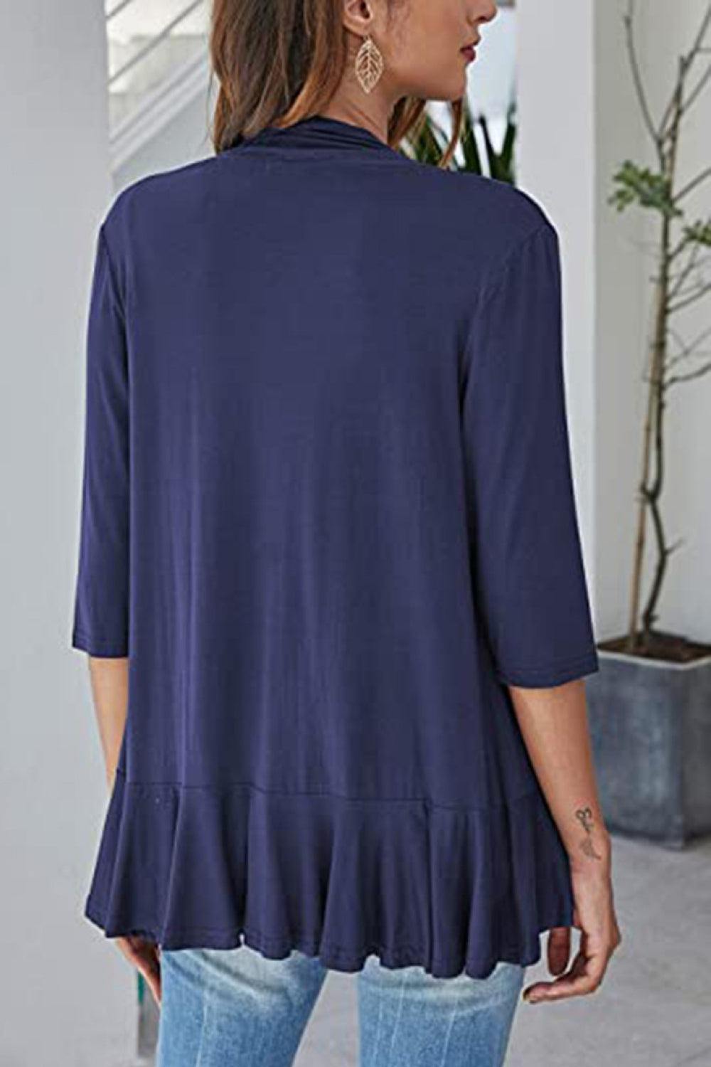 Open Front Ruffle Trim Cardigan - Trendsi