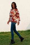 Floral V-Neck Smocked Lantern Sleeve Blouse - Trendsi - Flyclothing LLC