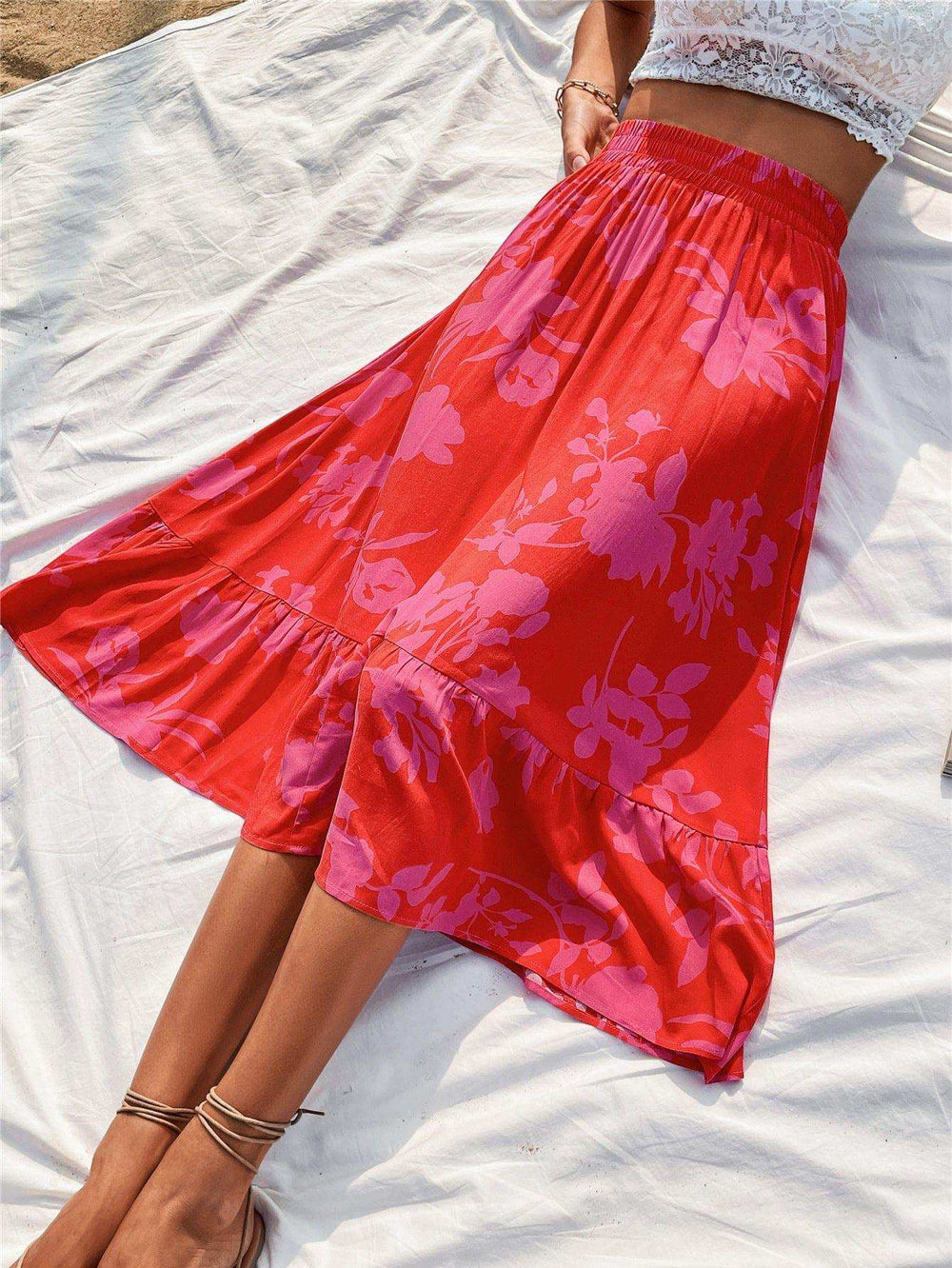 Printed Elastic Waist Skirt - Trendsi - Flyclothing LLC