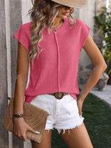 Rolled Cap Sleeve Round Neck Sweater Vest - Trendsi - Flyclothing LLC