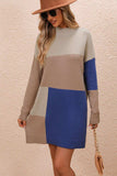 Color Block Mock Neck Dropped Shoulder Sweater Dress - Trendsi - Flyclothing LLC