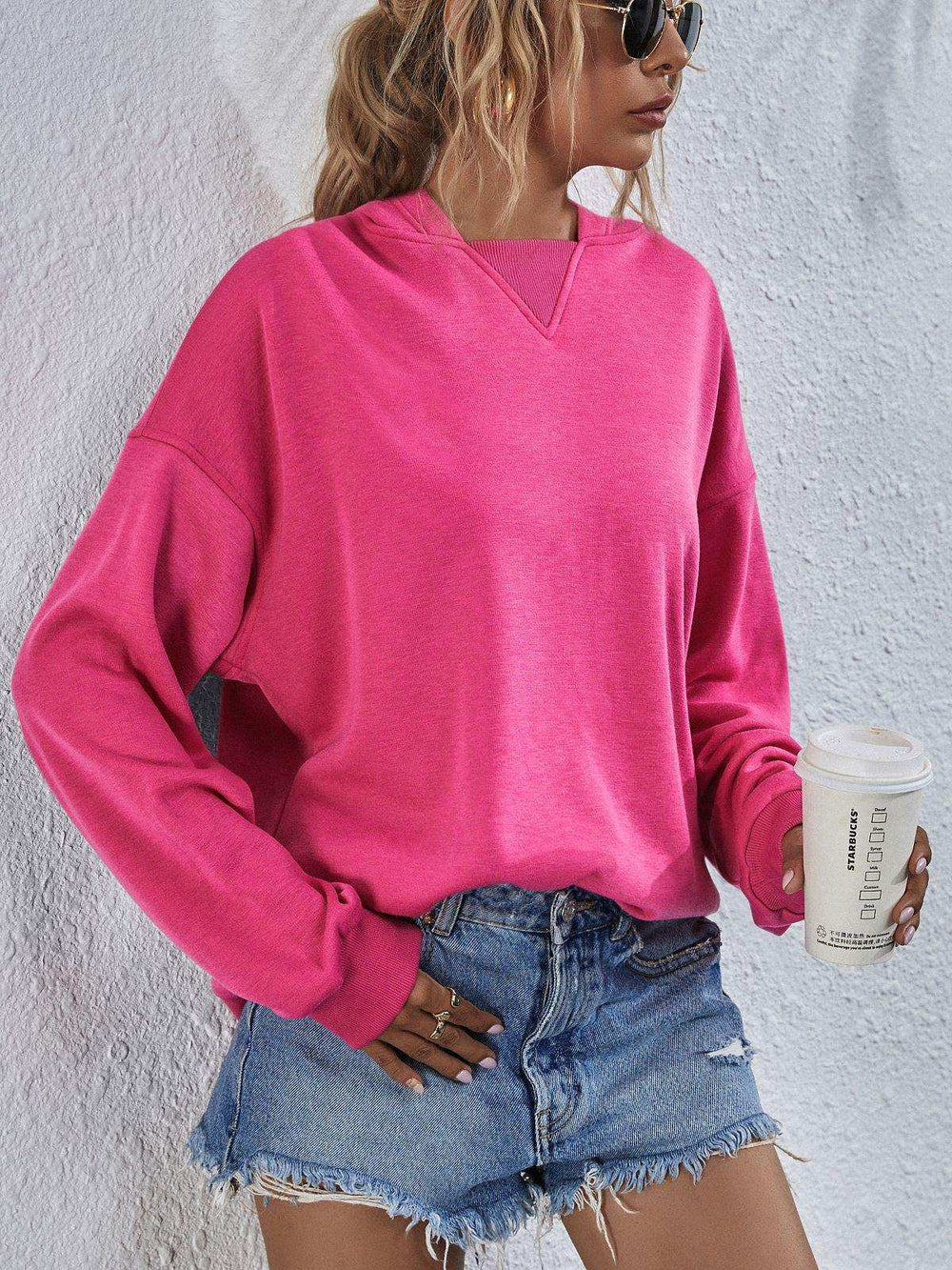 Dropped Shoulder Slit Hoodie - Trendsi - Flyclothing LLC