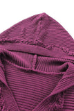 Horizontal Ribbing Fringe Trim Hooded Sweater - Trendsi - Flyclothing LLC