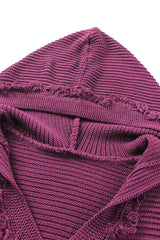 Horizontal Ribbing Fringe Trim Hooded Sweater - Trendsi