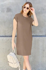 Basic Bae Full Size Round Neck Short Sleeve Dress with Pockets - Trendsi - Flyclothing LLC