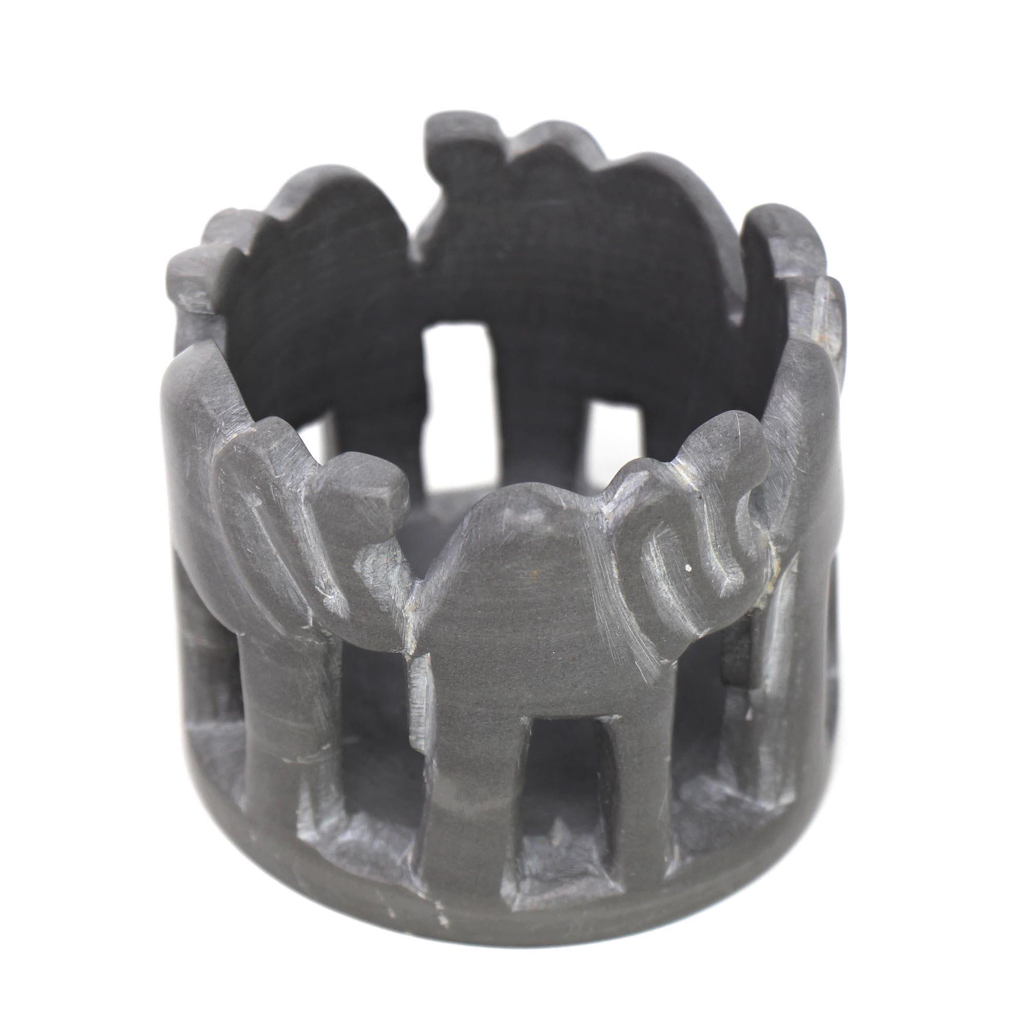 Circle of Elephants Soapstone Sculpture, 3 to 3.5-inch - Dark Stone - SMOLArt