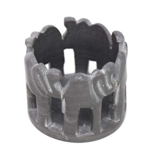 Circle of Elephants Soapstone Sculpture, 3 to 3.5-inch - Dark Stone - SMOLArt