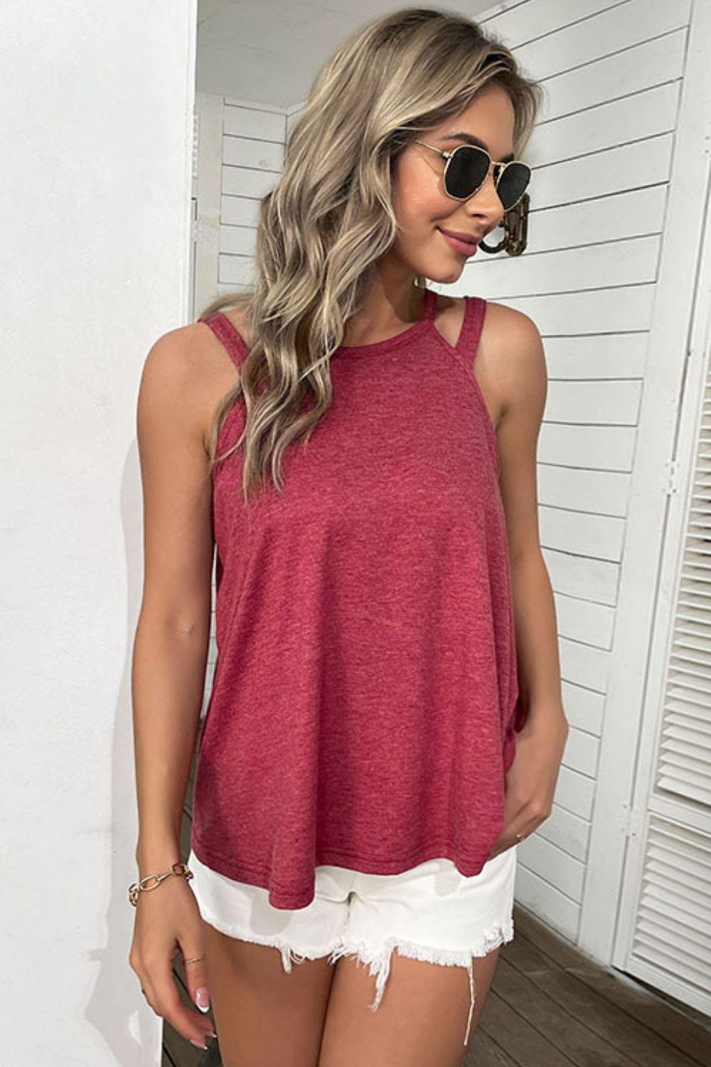 Cutout Round Neck Sleeveless Top - Trendsi