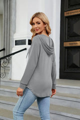 Long Sleeve Hooded Blouse - Trendsi - Flyclothing LLC