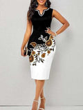 Printed Notched Sleeveless Wrap Dress - Trendsi - Flyclothing LLC