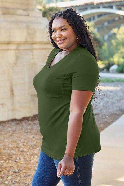 Basic Bae Full Size V-Neck Short Sleeve T-Shirt - Trendsi - Flyclothing LLC