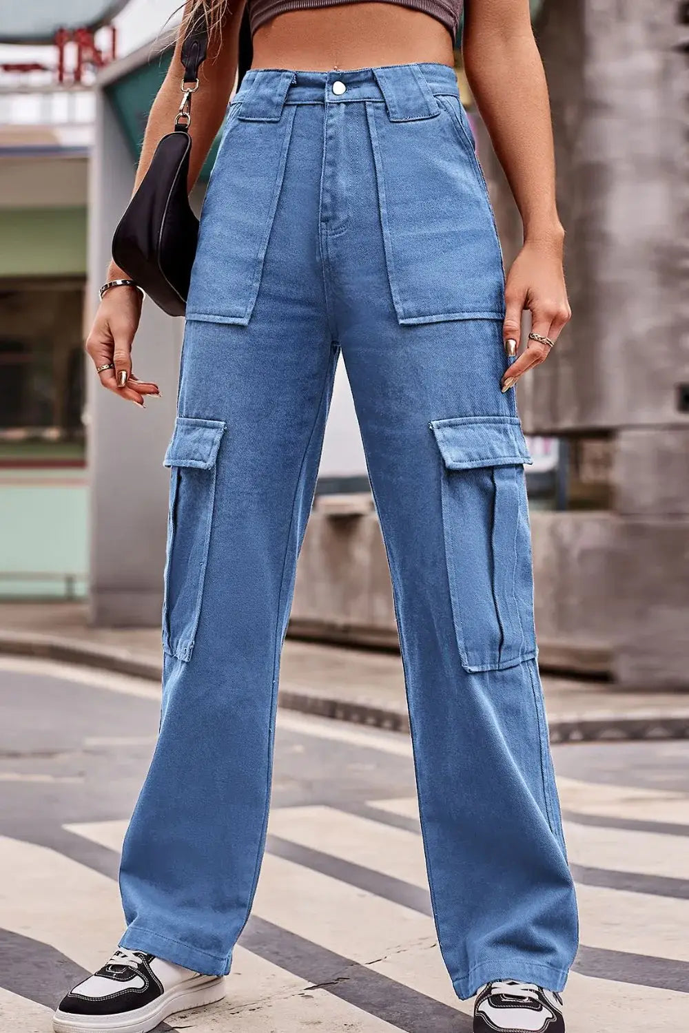 Buttoned High Waist Loose Fit Jeans - Trendsi - Flyclothing LLC