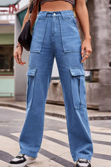 Buttoned High Waist Loose Fit Jeans - Trendsi - Flyclothing LLC