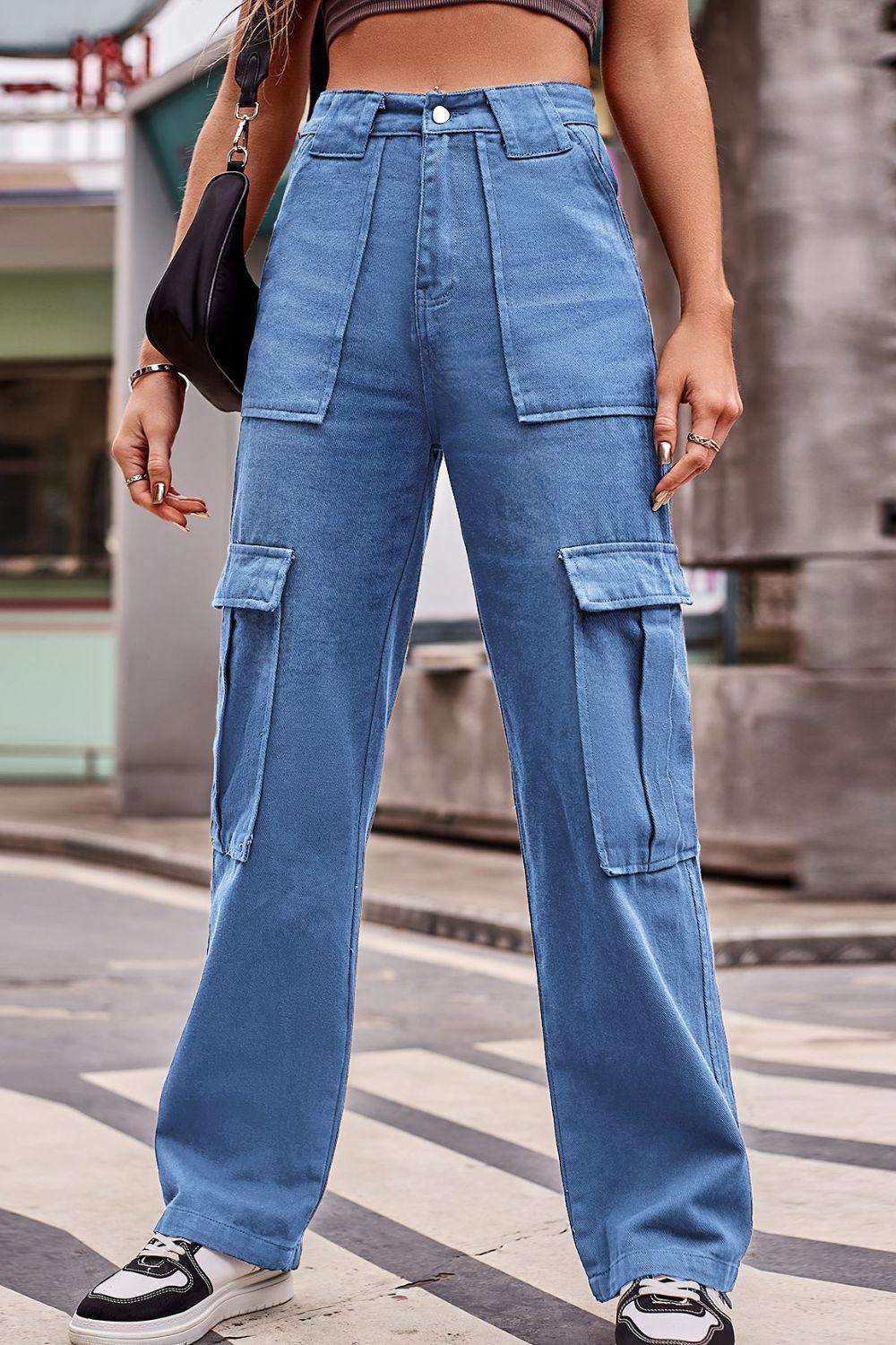 Buttoned High Waist Loose Fit Jeans - Trendsi - Flyclothing LLC