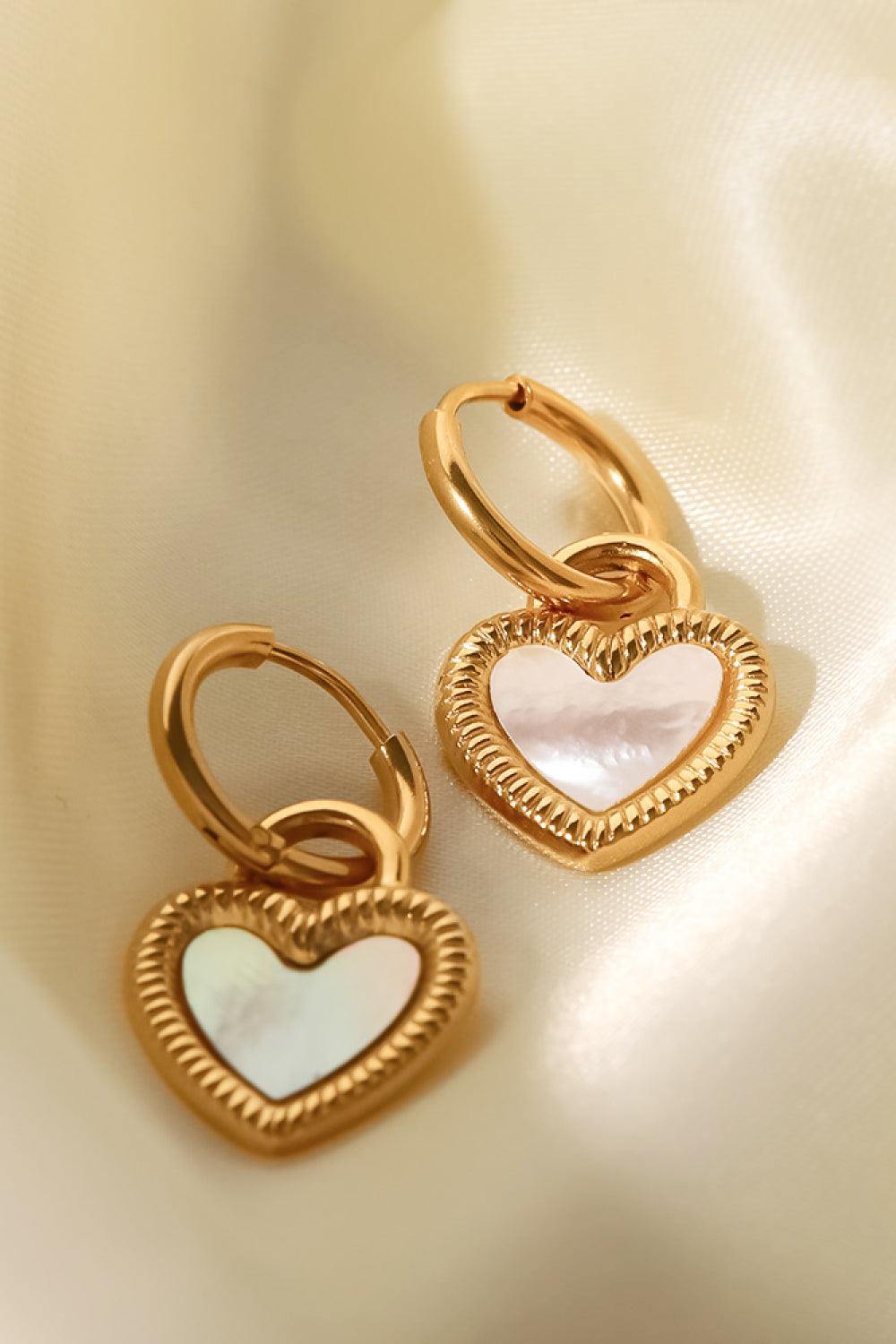 Inlaid Shell Heart Drop Earrings - Trendsi