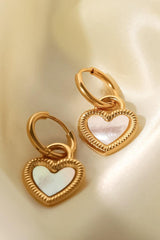 Inlaid Shell Heart Drop Earrings - Trendsi
