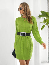 Cable-Knit Round Neck Sweater Dress - Trendsi - Flyclothing LLC